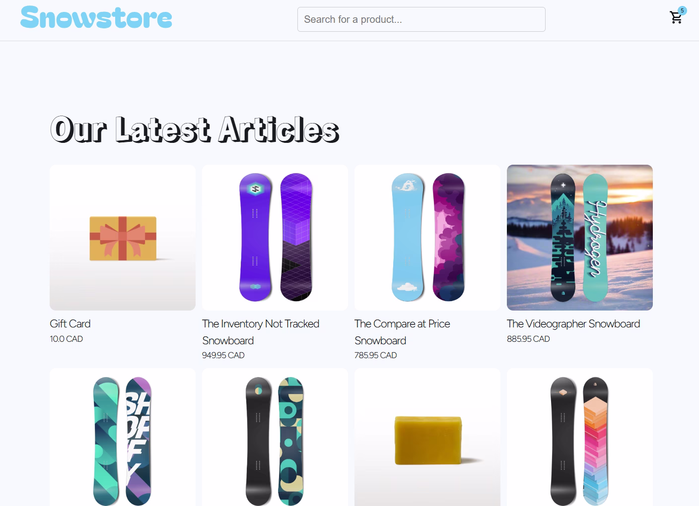GraphQL demo store homepage